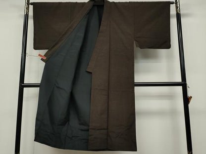 平和屋着物●男性　紬　アンサンブル　色無地　赤墨色　正絹　逸品　CABD0118ut
