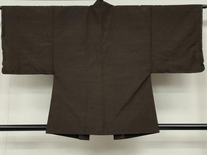 平和屋着物●男性　紬　アンサンブル　色無地　赤墨色　正絹　逸品　CABD0118ut