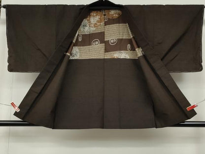 平和屋着物●男性　紬　アンサンブル　色無地　赤墨色　正絹　逸品　CABD0118ut