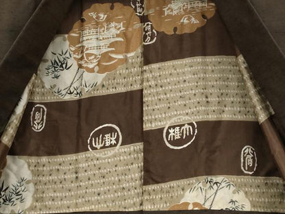 平和屋着物●男性　紬　アンサンブル　色無地　赤墨色　正絹　逸品　CABD0118ut