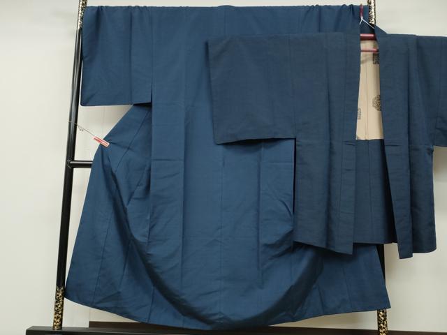 平和屋着物●男性　紬　羽織セット　着物：青藍色　羽織：留紺色　正絹　逸品　CABD0119ut