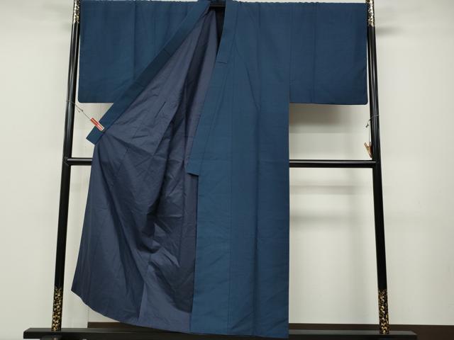 平和屋着物●男性　紬　羽織セット　着物：青藍色　羽織：留紺色　正絹　逸品　CABD0119ut