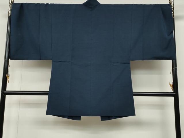 平和屋着物●男性　紬　羽織セット　着物：青藍色　羽織：留紺色　正絹　逸品　CABD0119ut