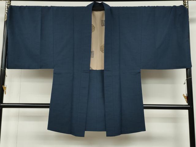平和屋着物●男性　紬　羽織セット　着物：青藍色　羽織：留紺色　正絹　逸品　CABD0119ut
