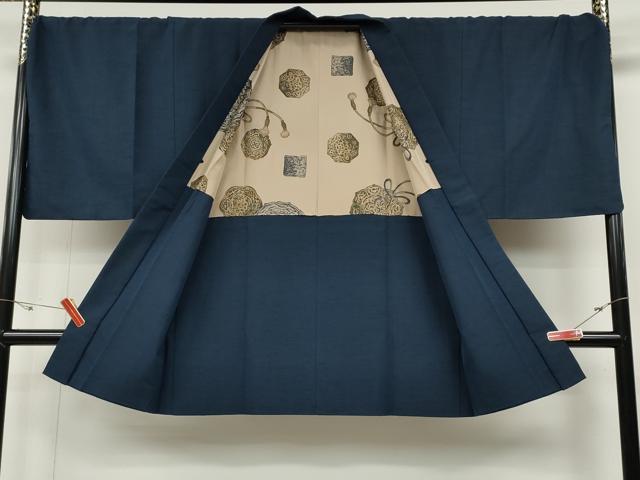平和屋着物●男性　紬　羽織セット　着物：青藍色　羽織：留紺色　正絹　逸品　CABD0119ut