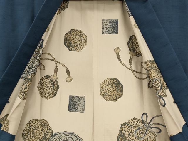 平和屋着物●男性　紬　羽織セット　着物：青藍色　羽織：留紺色　正絹　逸品　CABD0119ut