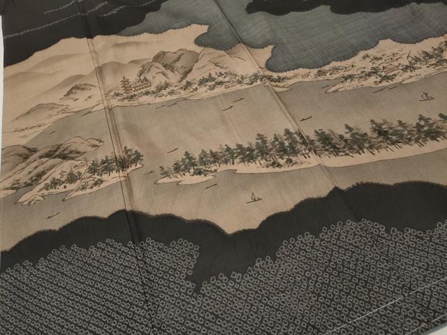 平和屋着物●訪問着　本場大島紬　9マルキ　泥染め　雲取り風景文　河野大島紬謹製　ますいわ屋扱い　証紙付き　逸品　未使用　CABD0121ut