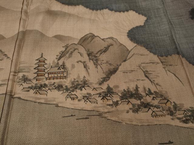 平和屋着物●訪問着　本場大島紬　9マルキ　泥染め　雲取り風景文　河野大島紬謹製　ますいわ屋扱い　証紙付き　逸品　未使用　CABD0121ut