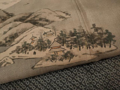 平和屋着物●訪問着　本場大島紬　9マルキ　泥染め　雲取り風景文　河野大島紬謹製　ますいわ屋扱い　証紙付き　逸品　未使用　CABD0121ut