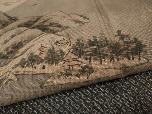 平和屋着物●訪問着　本場大島紬　9マルキ　泥染め　雲取り風景文　河野大島紬謹製　ますいわ屋扱い　証紙付き　逸品　未使用　CABD0121ut
