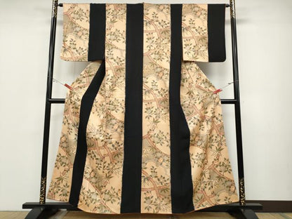平和屋着物●極上　摺型友禅　京都　多ち花　枝橘笹竹文　金彩　正絹　逸品　CABD0122ut