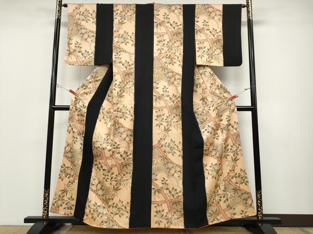 平和屋着物●極上　摺型友禅　京都　多ち花　枝橘笹竹文　金彩　正絹　逸品　CABD0122ut