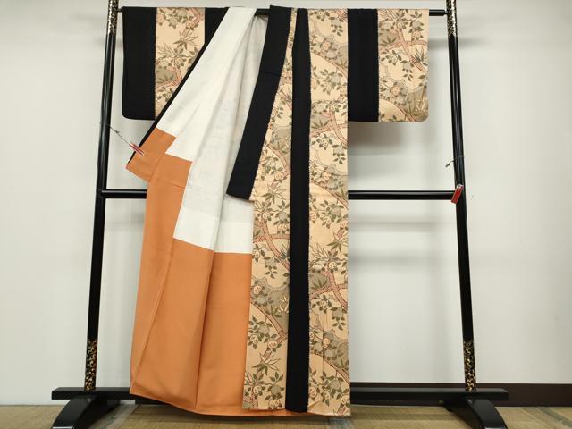 平和屋着物●極上　摺型友禅　京都　多ち花　枝橘笹竹文　金彩　正絹　逸品　CABD0122ut