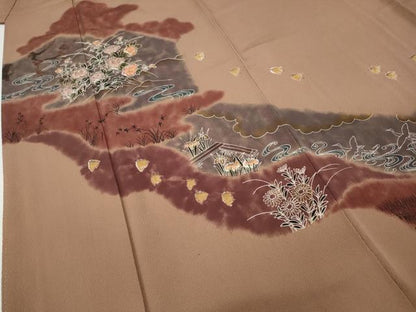 平和屋着物●訪問着　絞り　道長花鳥文　金彩　正絹　逸品　CABD0126ut