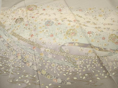 平和屋着物●訪問着 駒刺繍 熨斗雪輪枝花文 金彩 正絹 逸品 CABD0127ut
