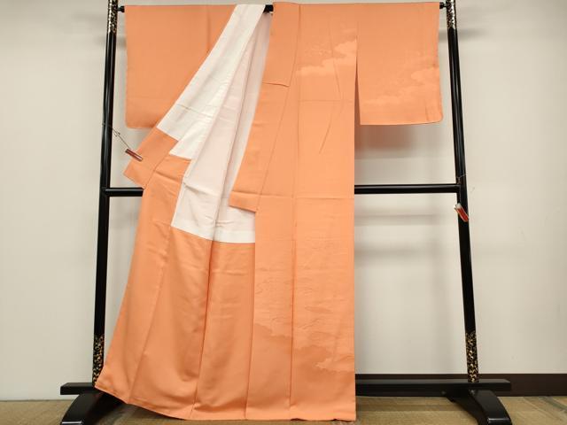 平和屋着物●無地絵羽訪問着　立波扇面華地紋　黄丹色　正絹　逸品　未使用　CABD0131ut