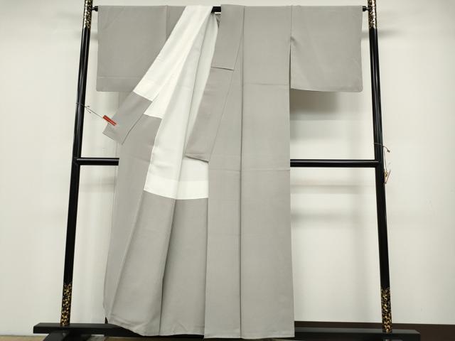 平和屋着物●上質な色無地 霞地紋 桜鼠色 正絹 逸品 CABD0132ut