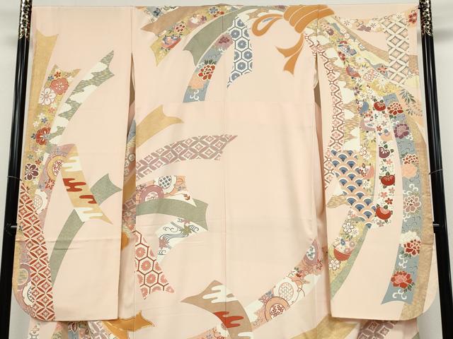平和屋着物●創業460年・千總　振袖　駒刺繍　束ね熨斗飛鶴吉祥花文　金彩　正絹　逸品　CABD0136ut