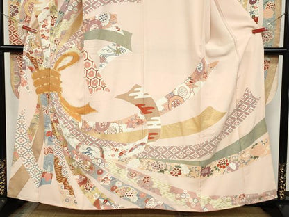 平和屋着物●創業460年・千總　振袖　駒刺繍　束ね熨斗飛鶴吉祥花文　金彩　正絹　逸品　CABD0136ut