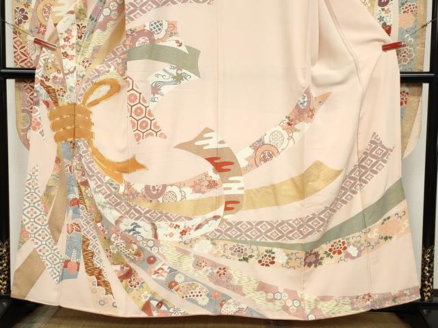平和屋着物●創業460年・千總　振袖　駒刺繍　束ね熨斗飛鶴吉祥花文　金彩　正絹　逸品　CABD0136ut