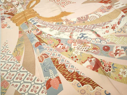 平和屋着物●創業460年・千總　振袖　駒刺繍　束ね熨斗飛鶴吉祥花文　金彩　正絹　逸品　CABD0136ut