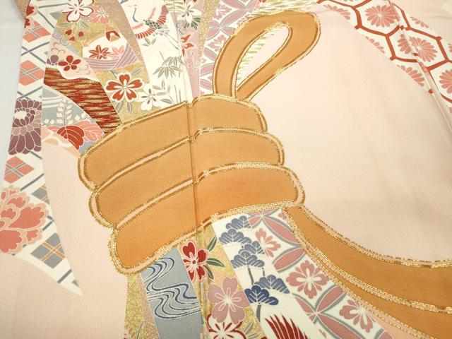 平和屋着物●創業460年・千總　振袖　駒刺繍　束ね熨斗飛鶴吉祥花文　金彩　正絹　逸品　CABD0136ut