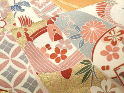 平和屋着物●創業460年・千總　振袖　駒刺繍　束ね熨斗飛鶴吉祥花文　金彩　正絹　逸品　CABD0136ut