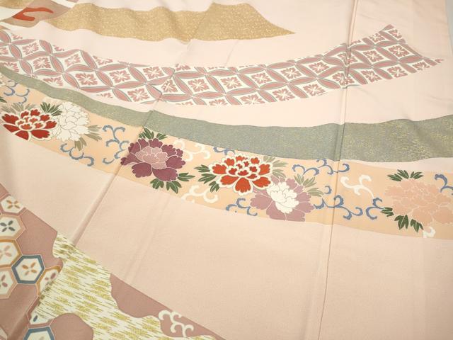 平和屋着物●創業460年・千總　振袖　駒刺繍　束ね熨斗飛鶴吉祥花文　金彩　正絹　逸品　CABD0136ut