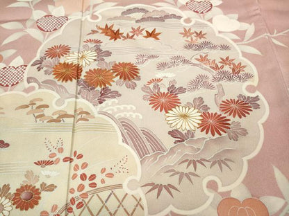 平和屋着物●豪華色留袖　駒刺繍　雪輪枝橘文　正絹　逸品　未使用　CABD0138ut