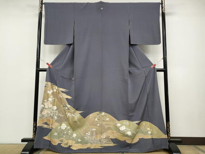 平和屋着物●豪華色留袖　駒刺繍　草花文　金彩　正絹　逸品　CABD0139ut