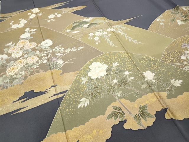 平和屋着物●豪華色留袖　駒刺繍　草花文　金彩　正絹　逸品　CABD0139ut