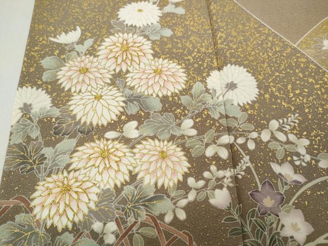 平和屋着物●豪華色留袖　駒刺繍　草花文　金彩　正絹　逸品　CABD0139ut