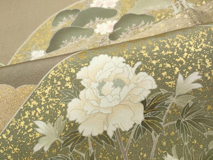 平和屋着物●豪華色留袖　駒刺繍　草花文　金彩　正絹　逸品　CABD0139ut