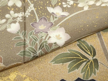 平和屋着物●豪華色留袖　駒刺繍　草花文　金彩　正絹　逸品　CABD0139ut