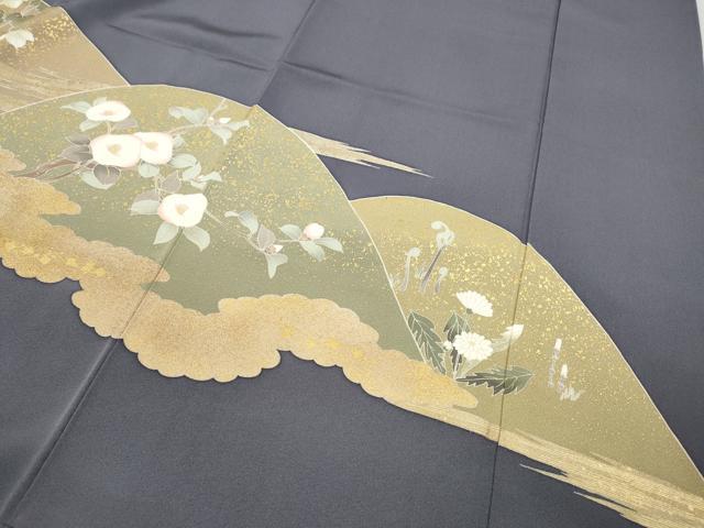 平和屋着物●豪華色留袖　駒刺繍　草花文　金彩　正絹　逸品　CABD0139ut