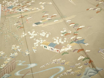 平和屋着物●訪問着 駒刺繍 風景草花文 金彩 正絹 逸品 CABD0140ut