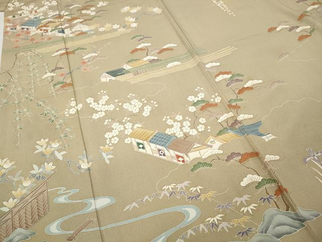平和屋着物●訪問着 駒刺繍 風景草花文 金彩 正絹 逸品 CABD0140ut