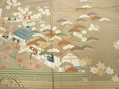 平和屋着物●訪問着 駒刺繍 風景草花文 金彩 正絹 逸品 CABD0140ut