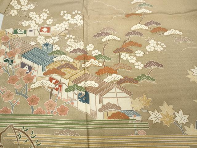 平和屋着物●訪問着 駒刺繍 風景草花文 金彩 正絹 逸品 CABD0140ut