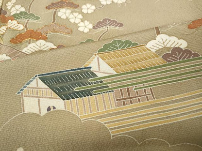 平和屋着物●訪問着 駒刺繍 風景草花文 金彩 正絹 逸品 CABD0140ut