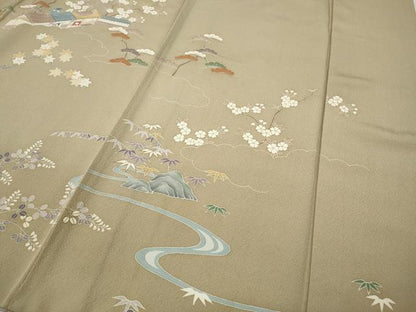 平和屋着物●訪問着 駒刺繍 風景草花文 金彩 正絹 逸品 CABD0140ut