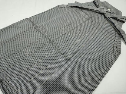 平和屋着物●男性　精巧昆龍平　馬乗り袴　縞　反端付き　正絹　逸品　未使用　CABD0145ut