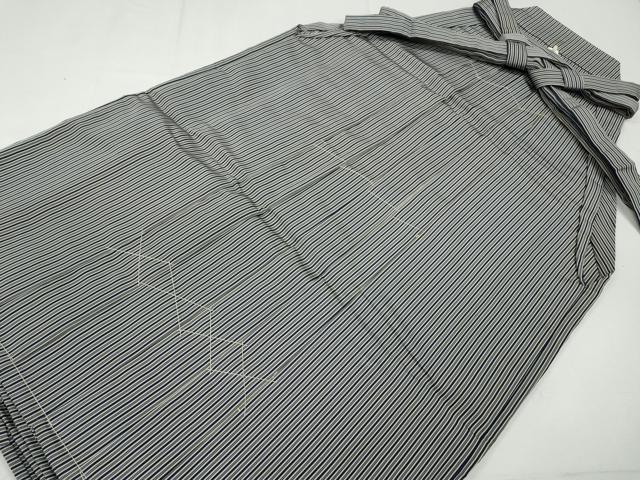 平和屋着物●男性　精巧昆龍平　馬乗り袴　縞　反端付き　正絹　逸品　未使用　CABD0145ut
