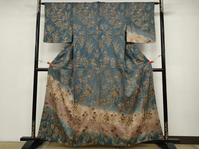 平和屋着物●訪問着　草花尽くし　暈し染め　金彩　正絹　逸品　CABD0151ut