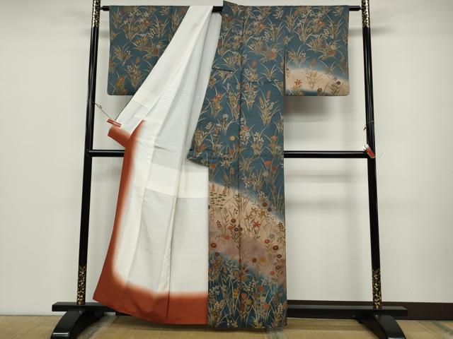 平和屋着物●訪問着　草花尽くし　暈し染め　金彩　正絹　逸品　CABD0151ut
