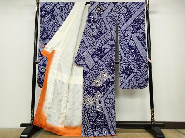 平和屋着物●豪華振袖　総絞り　駒刺繍　吉祥舞花文　正絹　逸品　CABD0153ut
