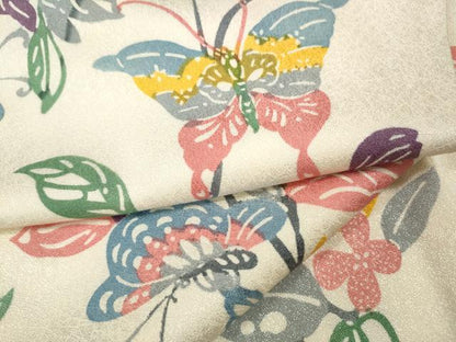 平和屋着物●上質な小紋　型染め　舞蝶枝花文　正絹　逸品　CABD0155ut