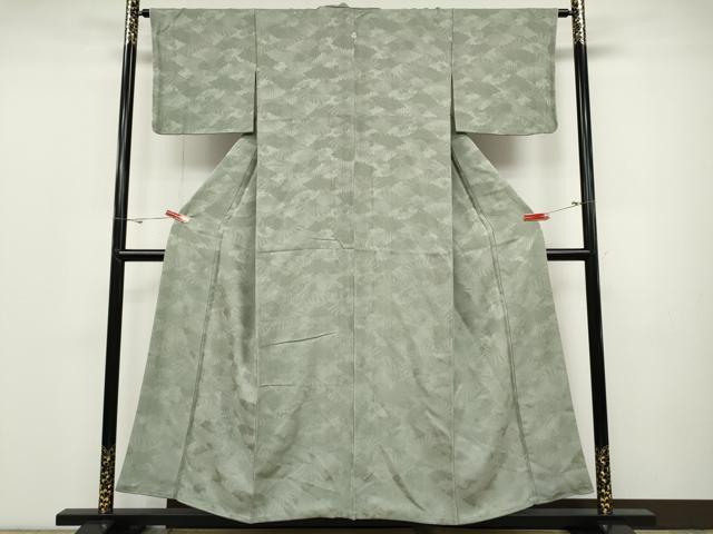 平和屋着物●上質な色無地　扇吉祥花地紋　柳鼠色　正絹　逸品　CABD0159ut