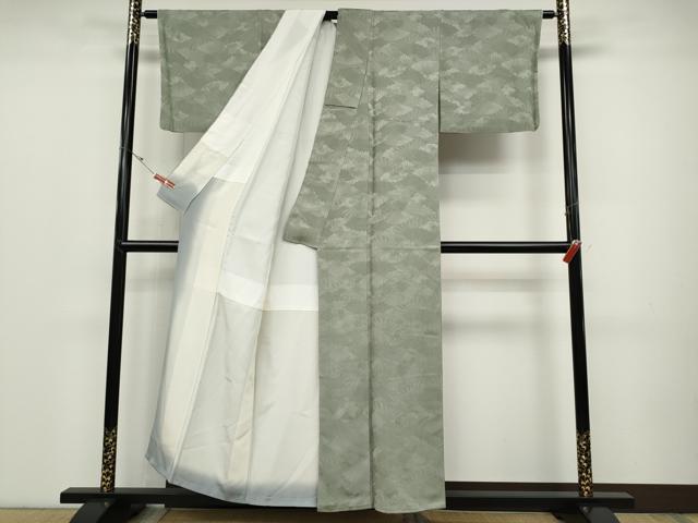 平和屋着物●上質な色無地　扇吉祥花地紋　柳鼠色　正絹　逸品　CABD0159ut