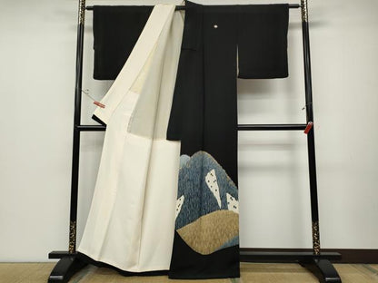 平和屋着物●本加賀友禅作家　木村雨山　黒留袖　樹林文　金糸　正絹　逸品　CABD0161ut